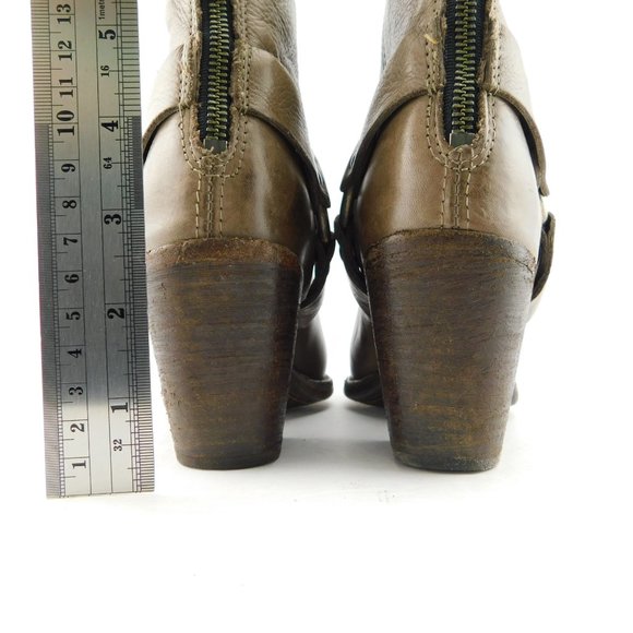 FRYE Brown Leather Tabitha Harness Short Block Heel Ankle Boots 7 - Picture 5 of 9